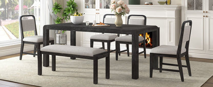[Video Provided]TREXM Vintage Extendable Dining Table Set for 4 - 6 with 4 Upholstered Chairs and 1 Bench, Rustic Wire Brushed Kitchen Table Set with Curved Design for Dining Room and Kitchen (Espresso) - 1st Choice Furniture Direct