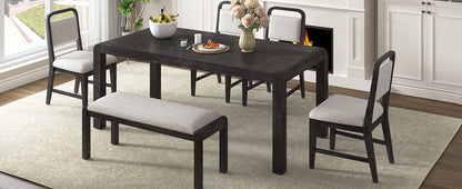[Video Provided]TREXM Vintage Extendable Dining Table Set for 4 - 6 with 4 Upholstered Chairs and 1 Bench, Rustic Wire Brushed Kitchen Table Set with Curved Design for Dining Room and Kitchen (Espresso) - 1st Choice Furniture Direct