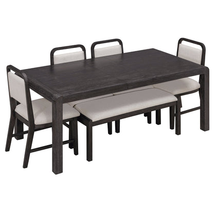 [Video Provided]TREXM Vintage Extendable Dining Table Set for 4 - 6 with 4 Upholstered Chairs and 1 Bench, Rustic Wire Brushed Kitchen Table Set with Curved Design for Dining Room and Kitchen (Espresso) - 1st Choice Furniture Direct