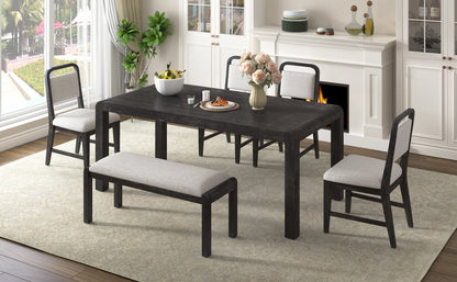 [Video Provided]TREXM Vintage Extendable Dining Table Set for 4 - 6 with 4 Upholstered Chairs and 1 Bench, Rustic Wire Brushed Kitchen Table Set with Curved Design for Dining Room and Kitchen (Espresso) - 1st Choice Furniture Direct