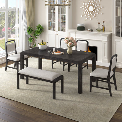 [Video Provided]TREXM Vintage Extendable Dining Table Set for 4 - 6 with 4 Upholstered Chairs and 1 Bench, Rustic Wire Brushed Kitchen Table Set with Curved Design for Dining Room and Kitchen (Espresso) - 1st Choice Furniture Direct