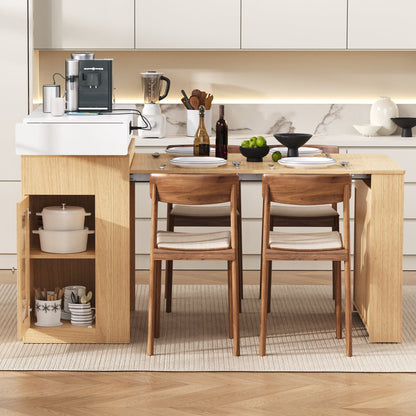 [VIDEO] TREXM Extendable Dining Table with Folding Tabletop, Bar Table with Drawers and Power Outlet, Kitchen Island with Wheels and Hooks, Sideboard for Kitchen and Dining Room (Natural+Creamy White) - 1st Choice Furniture Direct