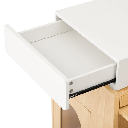 [VIDEO] TREXM Extendable Dining Table with Folding Tabletop, Bar Table with Drawers and Power Outlet, Kitchen Island with Wheels and Hooks, Sideboard for Kitchen and Dining Room (Natural+Creamy White) - 1st Choice Furniture Direct