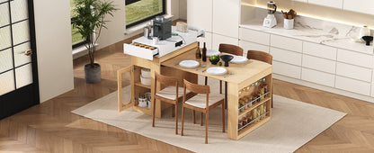 [VIDEO] TREXM Extendable Dining Table with Folding Tabletop, Bar Table with Drawers and Power Outlet, Kitchen Island with Wheels and Hooks, Sideboard for Kitchen and Dining Room (Natural+Creamy White) - 1st Choice Furniture Direct
