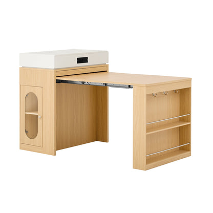 [VIDEO] TREXM Extendable Dining Table with Folding Tabletop, Bar Table with Drawers and Power Outlet, Kitchen Island with Wheels and Hooks, Sideboard for Kitchen and Dining Room (Natural+Creamy White) - 1st Choice Furniture Direct