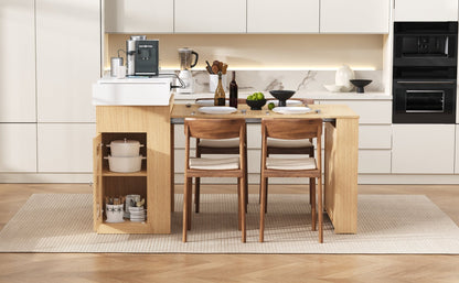 [VIDEO] TREXM Extendable Dining Table with Folding Tabletop, Bar Table with Drawers and Power Outlet, Kitchen Island with Wheels and Hooks, Sideboard for Kitchen and Dining Room (Natural+Creamy White) - 1st Choice Furniture Direct