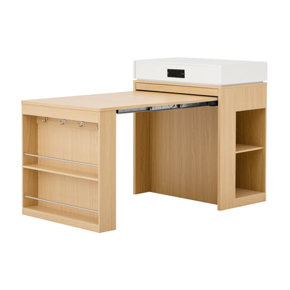 [VIDEO] TREXM Extendable Dining Table with Folding Tabletop, Bar Table with Drawers and Power Outlet, Kitchen Island with Wheels and Hooks, Sideboard for Kitchen and Dining Room (Natural+Creamy White) - 1st Choice Furniture Direct