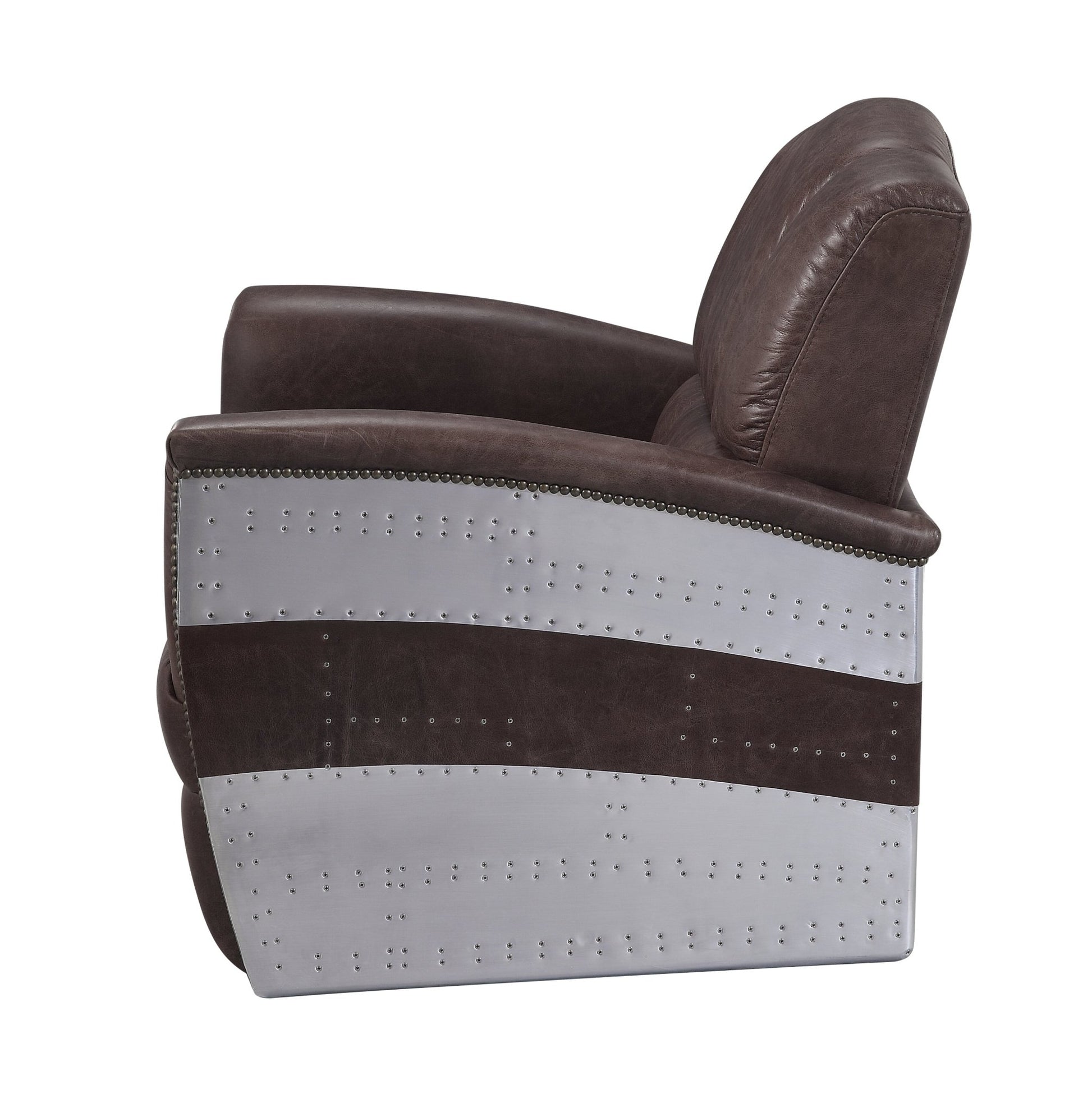 Vintage Brown Top Grain Leather Lounge Chair with Patchwork Aluminum Frame - 1st Choice Furniture Direct