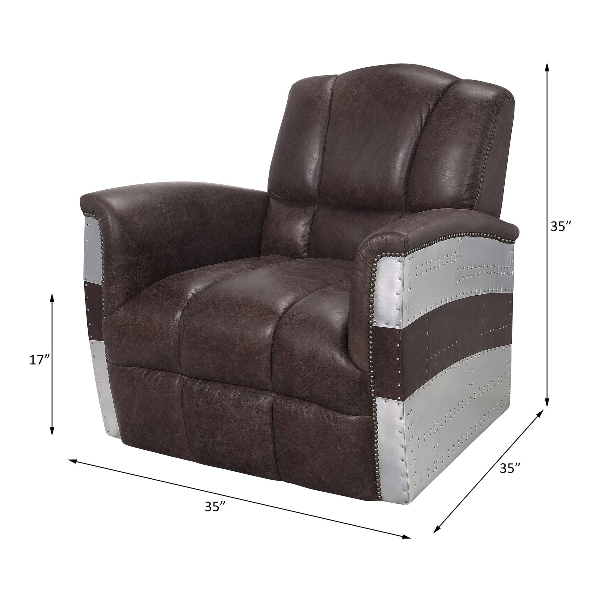 Vintage Brown Top Grain Leather Lounge Chair with Patchwork Aluminum Frame - 1st Choice Furniture Direct