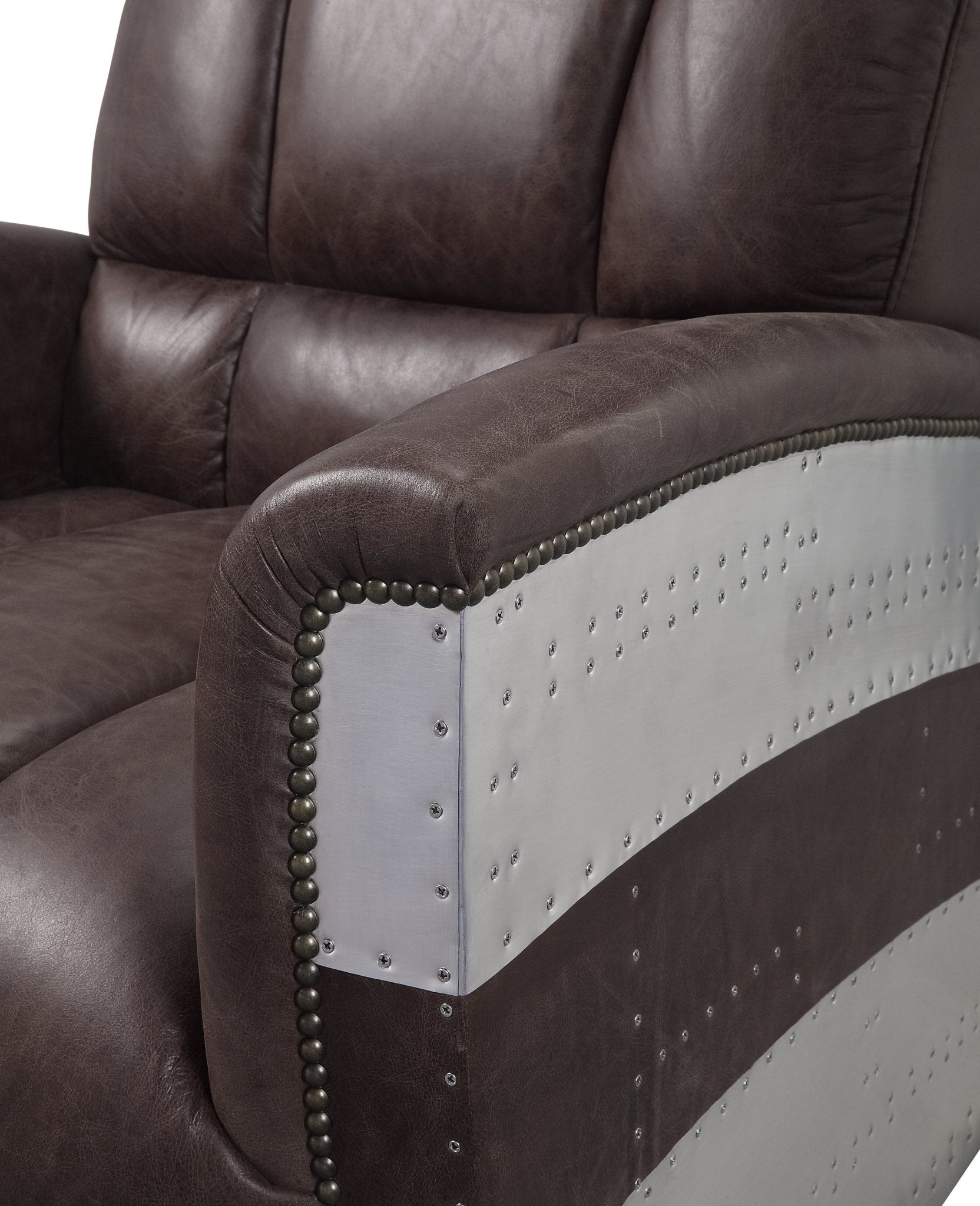 Vintage Brown Top Grain Leather Lounge Chair with Patchwork Aluminum Frame - 1st Choice Furniture Direct