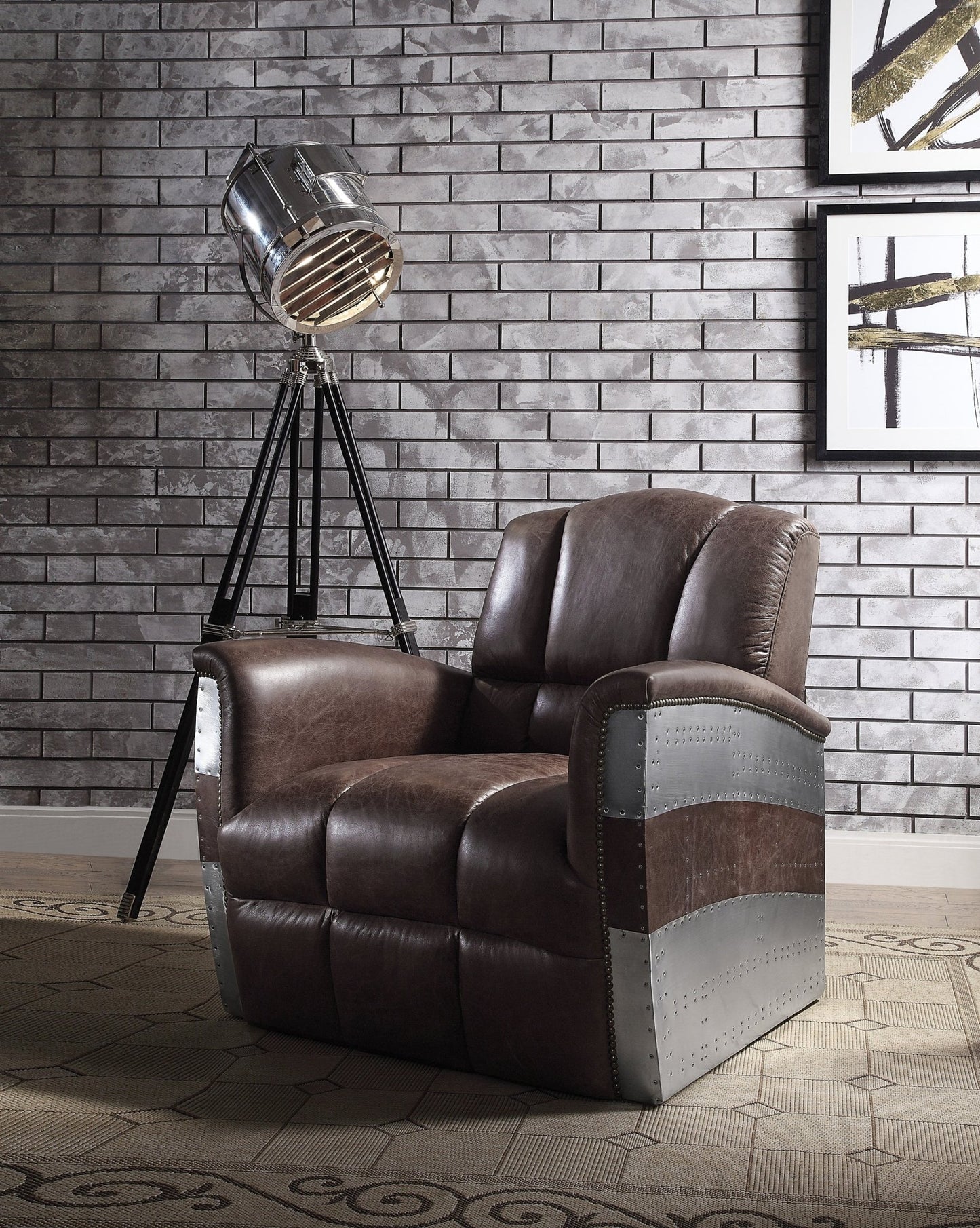 Vintage Brown Top Grain Leather Lounge Chair with Patchwork Aluminum Frame - 1st Choice Furniture Direct