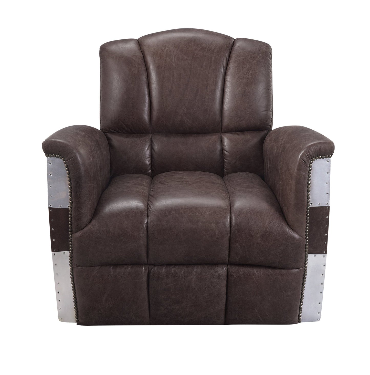 Vintage Brown Top Grain Leather Lounge Chair with Patchwork Aluminum Frame - 1st Choice Furniture Direct