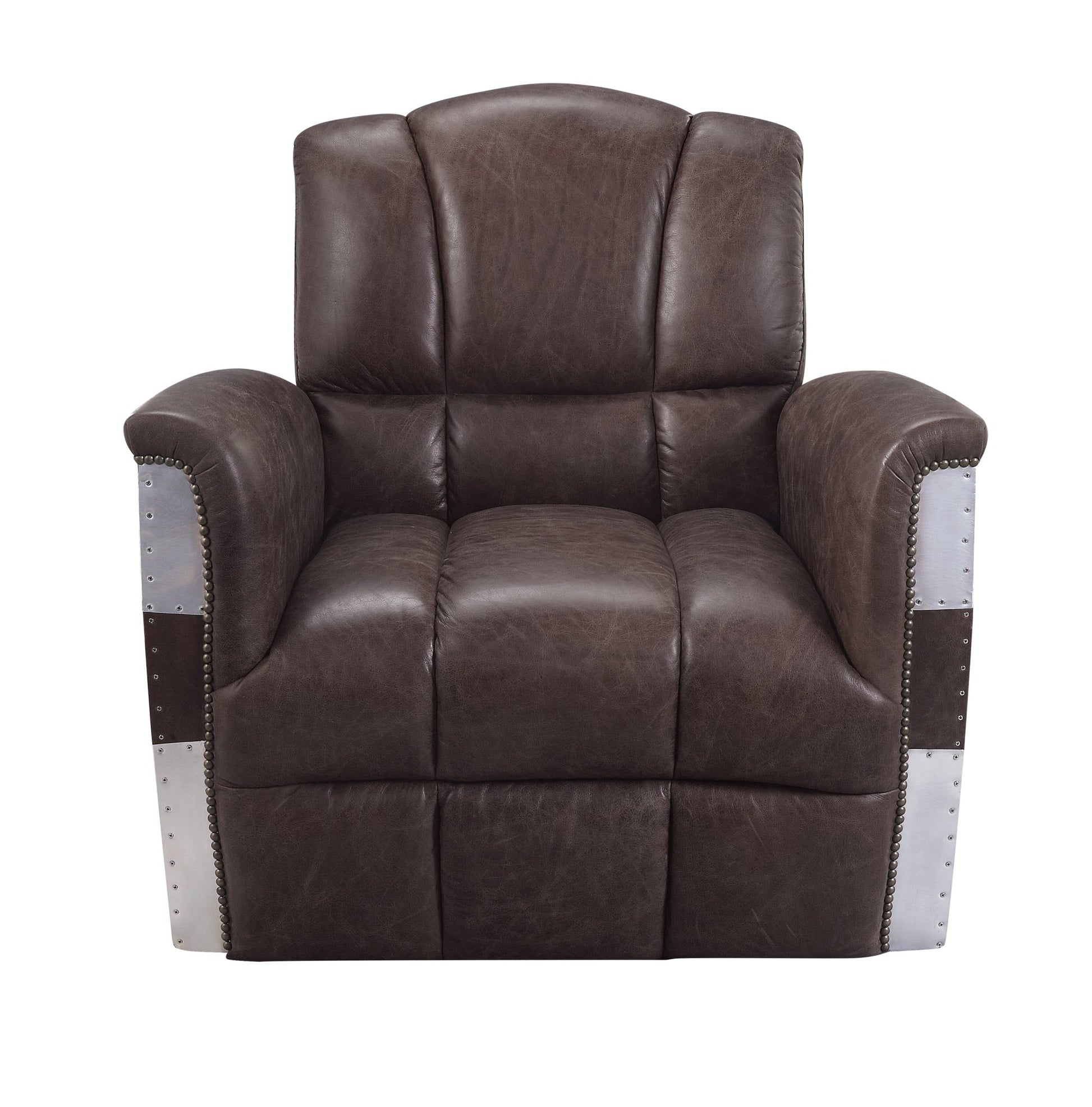 Vintage Brown Top Grain Leather Lounge Chair with Patchwork Aluminum Frame - 1st Choice Furniture Direct