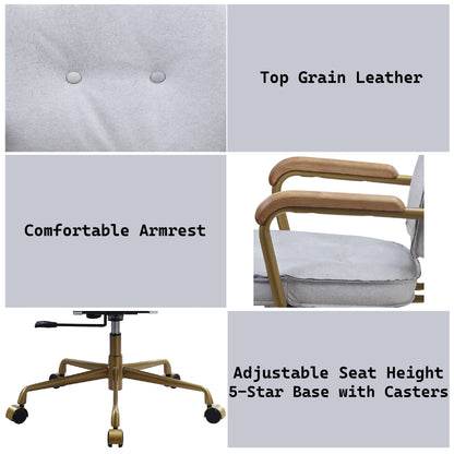 Vintage White Top Grain Leather Swivel Office Chair - 1st Choice Furniture Direct