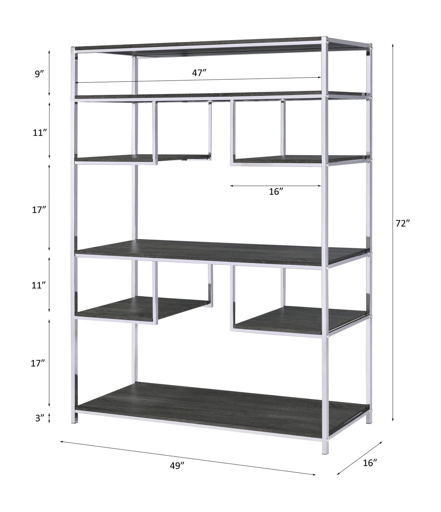 Vonara Rustic Gray Oak & Chrome Finish Bookshelf - 1st Choice Furniture Direct