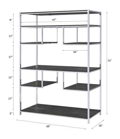 Vonara Rustic Gray Oak & Chrome Finish Bookshelf - 1st Choice Furniture Direct
