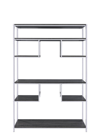 Vonara Rustic Gray Oak & Chrome Finish Bookshelf - 1st Choice Furniture Direct