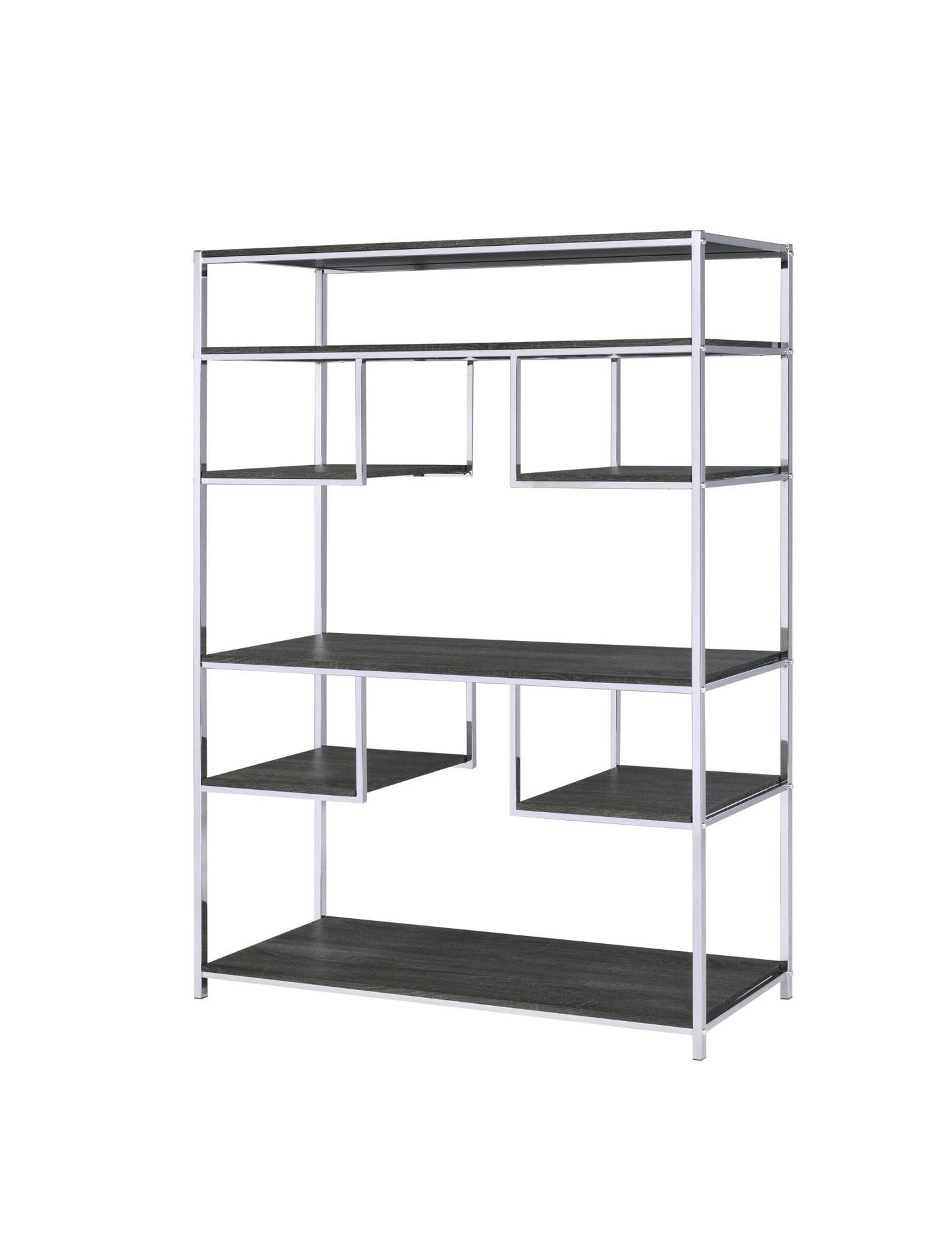 Vonara Rustic Gray Oak & Chrome Finish Bookshelf - 1st Choice Furniture Direct