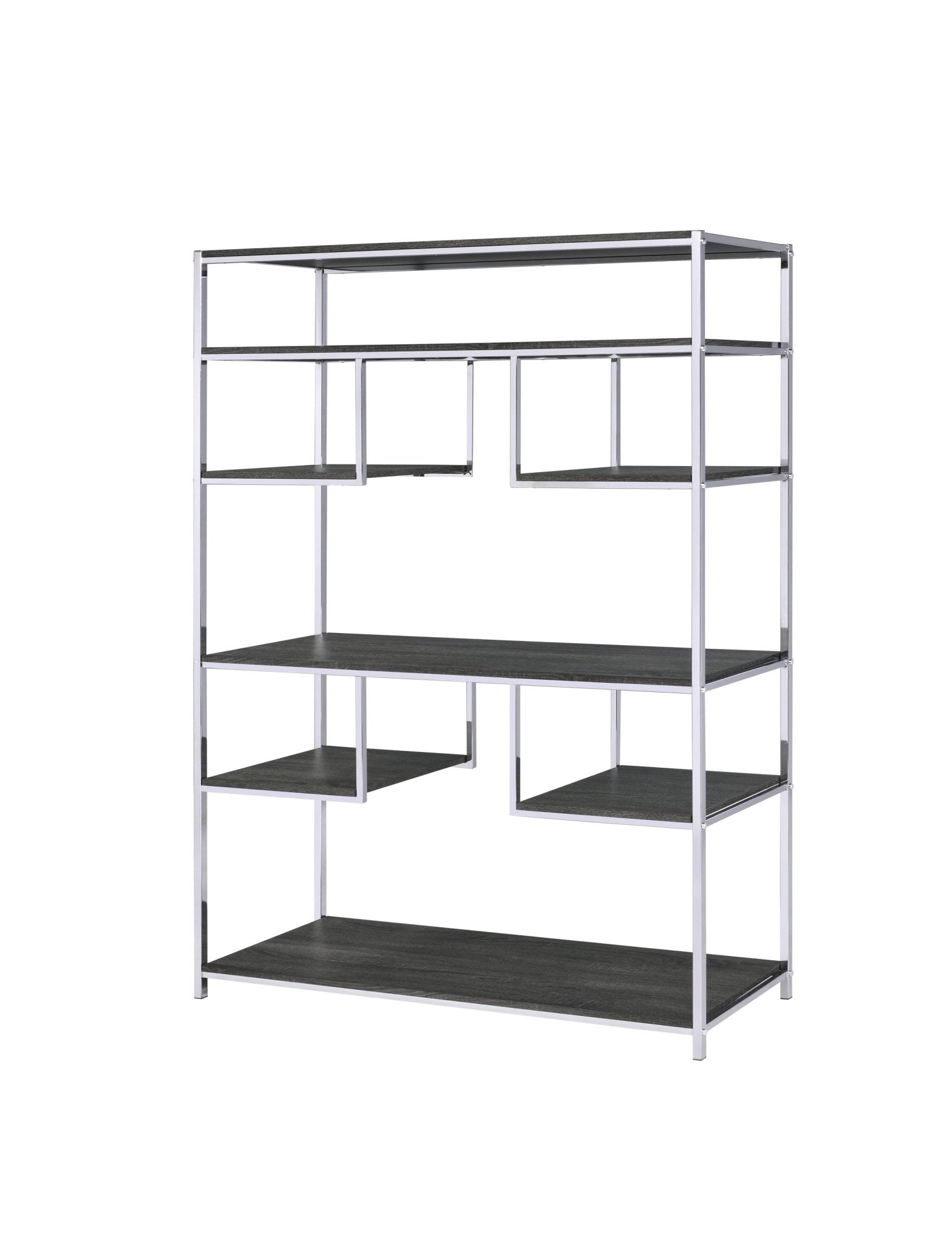 Vonara Rustic Gray Oak & Chrome Finish Bookshelf - 1st Choice Furniture Direct