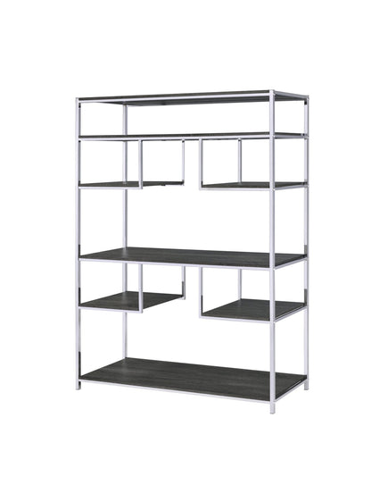Vonara Rustic Gray Oak & Chrome Finish Bookshelf - 1st Choice Furniture Direct
