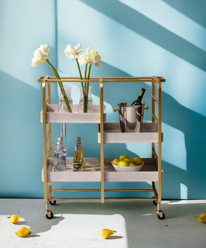 Vorrik Gold & White Washed Finish Serving Cart - 1st Choice Furniture Direct