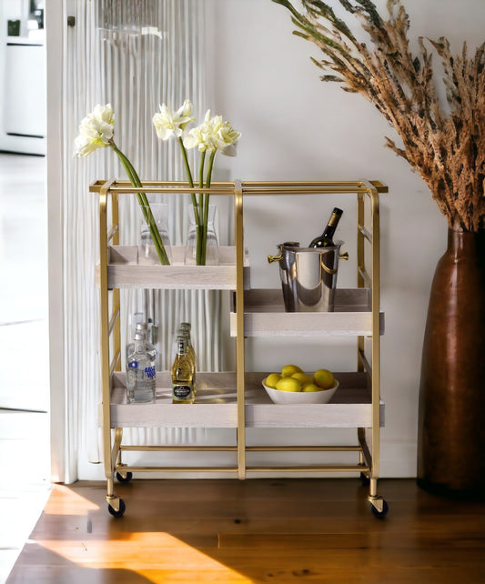 Vorrik Gold & White Washed Finish Serving Cart - 1st Choice Furniture Direct