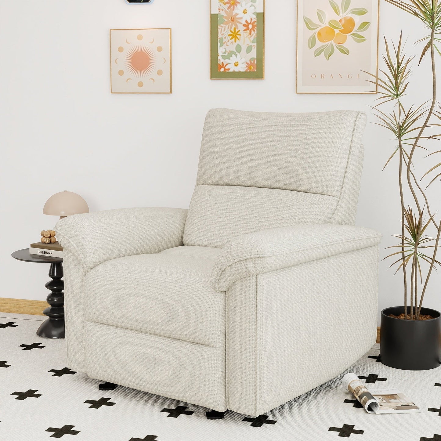 Wall Hugger Recliner,Zero Wall Power Recliner Chair,Electric Recliner for Living Room,Fabric Reclining Armchair for small space,Reclining Sofa for Bedroom/Apartment/RV,USB Port(Type - C) (Beige - gray) - 1st Choice Furniture Direct