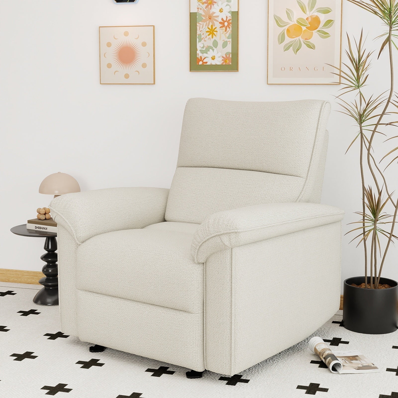 Wall Hugger Recliner,Zero Wall Power Recliner Chair,Electric Recliner for Living Room,Fabric Reclining Armchair for small space,Reclining Sofa for Bedroom/Apartment/RV,USB Port(Type - C) (Beige - gray) - 1st Choice Furniture Direct