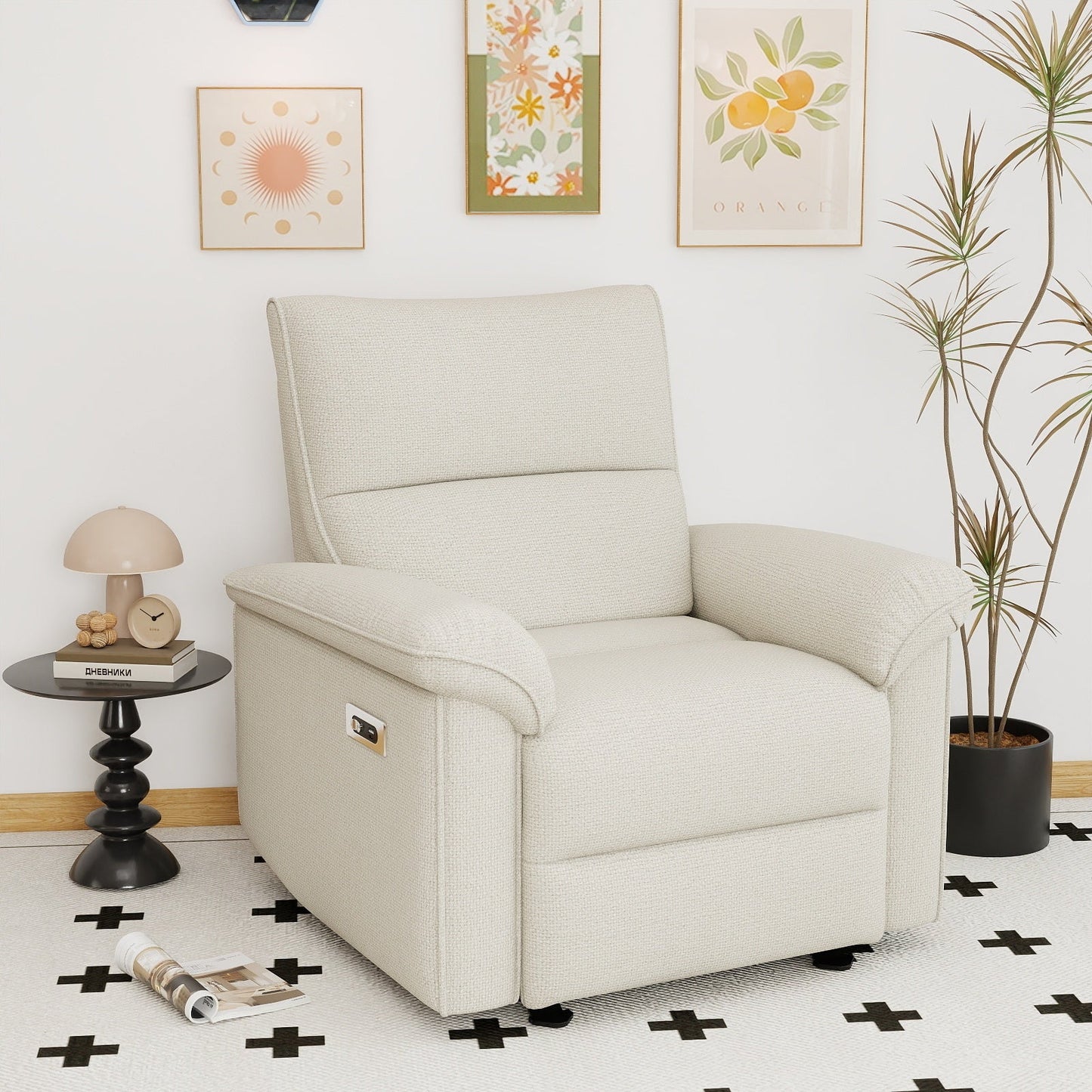 Wall Hugger Recliner,Zero Wall Power Recliner Chair,Electric Recliner for Living Room,Fabric Reclining Armchair for small space,Reclining Sofa for Bedroom/Apartment/RV,USB Port(Type - C) (Beige - gray) - 1st Choice Furniture Direct