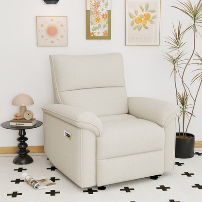 Wall Hugger Recliner,Zero Wall Power Recliner Chair,Electric Recliner for Living Room,Fabric Reclining Armchair for small space,Reclining Sofa for Bedroom/Apartment/RV,USB Port(Type - C) (Beige - gray) - 1st Choice Furniture Direct