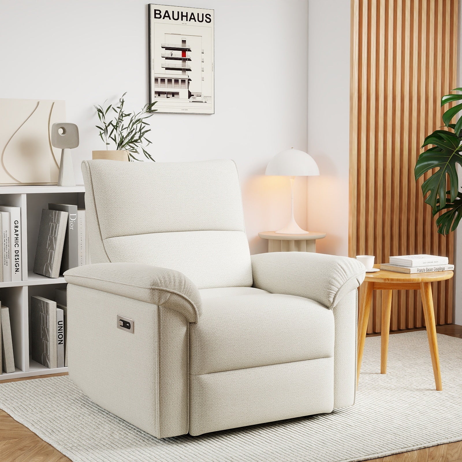 Wall Hugger Recliner,Zero Wall Power Recliner Chair,Electric Recliner for Living Room,Fabric Reclining Armchair for small space,Reclining Sofa for Bedroom/Apartment/RV,USB Port(Type - C) (Beige - gray) - 1st Choice Furniture Direct