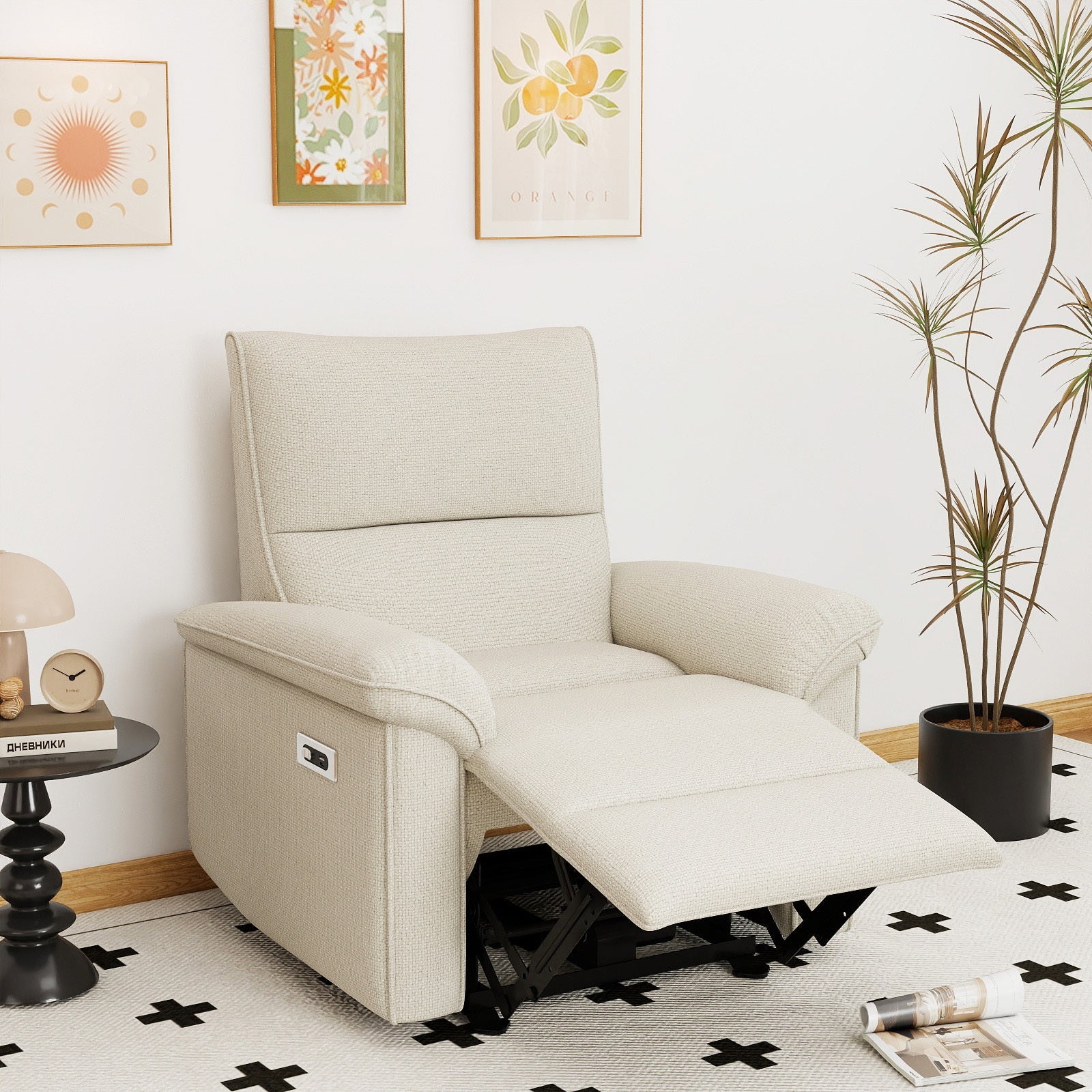 Wall Hugger Recliner,Zero Wall Power Recliner Chair,Electric Recliner for Living Room,Fabric Reclining Armchair for small space,Reclining Sofa for Bedroom/Apartment/RV,USB Port(Type - C) (Beige - gray) - 1st Choice Furniture Direct