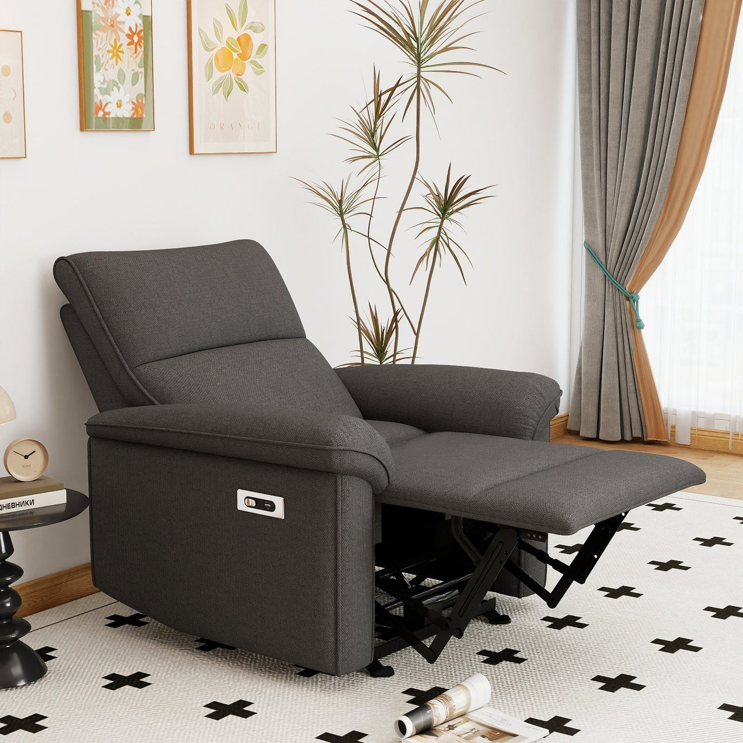 Wall Hugger Recliner,Zero Wall Power Recliner Chair,Electric Recliner for Living Room,Fabric Reclining Armchair for small space,Reclining Sofa for Bedroom/Apartment/RV,USB Port(Type - C) (Dark Gray) - 1st Choice Furniture Direct