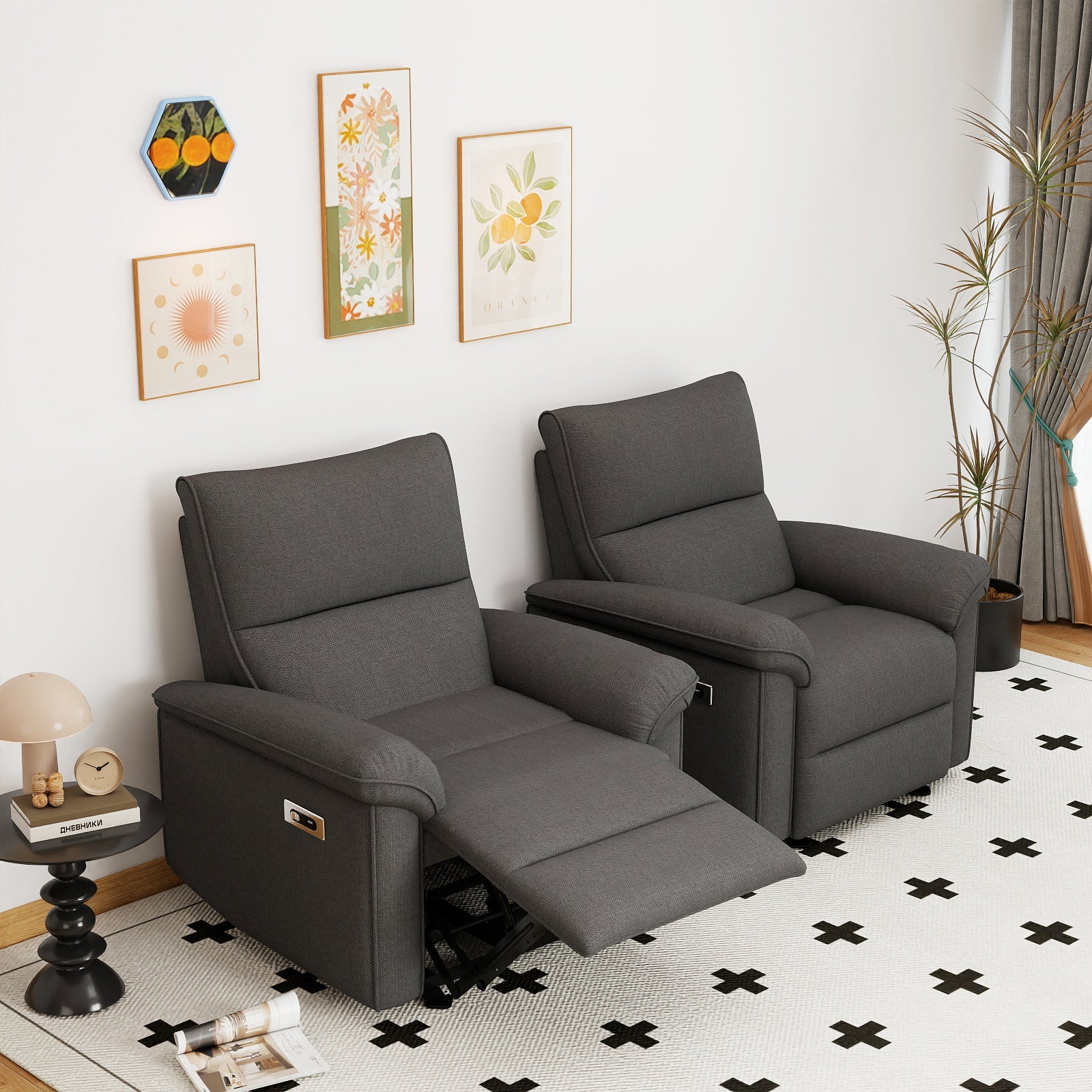 Wall Hugger Recliner,Zero Wall Power Recliner Chair,Electric Recliner for Living Room,Fabric Reclining Armchair for small space,Reclining Sofa for Bedroom/Apartment/RV,USB Port(Type - C) (Dark Gray) - 1st Choice Furniture Direct