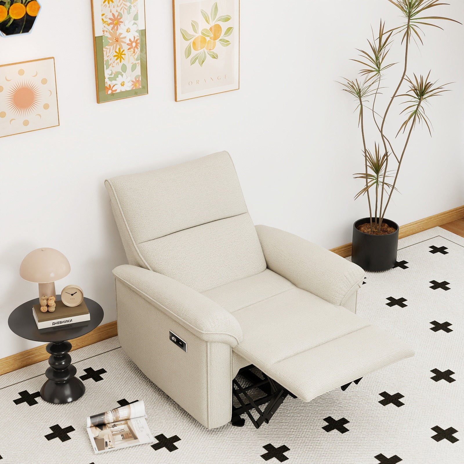 Wall Hugger Recliner,Zero Wall Power Recliner Chair,Electric Recliner for Living Room,Fabric Reclining Armchair for small space,Reclining Sofa for Bedroom/Apartment/RV,USB Port(Type - C) (Beige - gray) - 1st Choice Furniture Direct