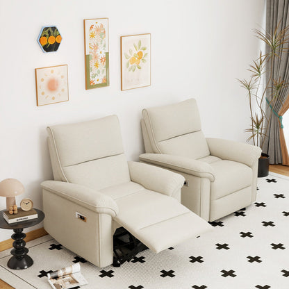 Wall Hugger Recliner,Zero Wall Power Recliner Chair,Electric Recliner for Living Room,Fabric Reclining Armchair for small space,Reclining Sofa for Bedroom/Apartment/RV,USB Port(Type - C) (Beige - gray) - 1st Choice Furniture Direct
