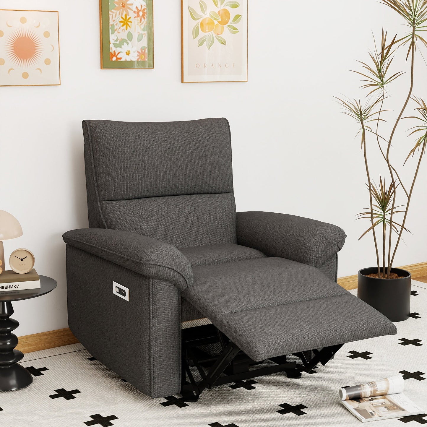 Wall Hugger Recliner,Zero Wall Power Recliner Chair,Electric Recliner for Living Room,Fabric Reclining Armchair for small space,Reclining Sofa for Bedroom/Apartment/RV,USB Port(Type - C) (Dark Gray) - 1st Choice Furniture Direct