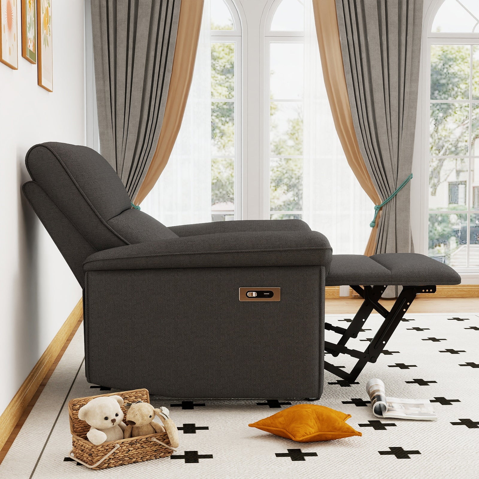 Wall Hugger Recliner,Zero Wall Power Recliner Chair,Electric Recliner for Living Room,Fabric Reclining Armchair for small space,Reclining Sofa for Bedroom/Apartment/RV,USB Port(Type - C) (Dark Gray) - 1st Choice Furniture Direct