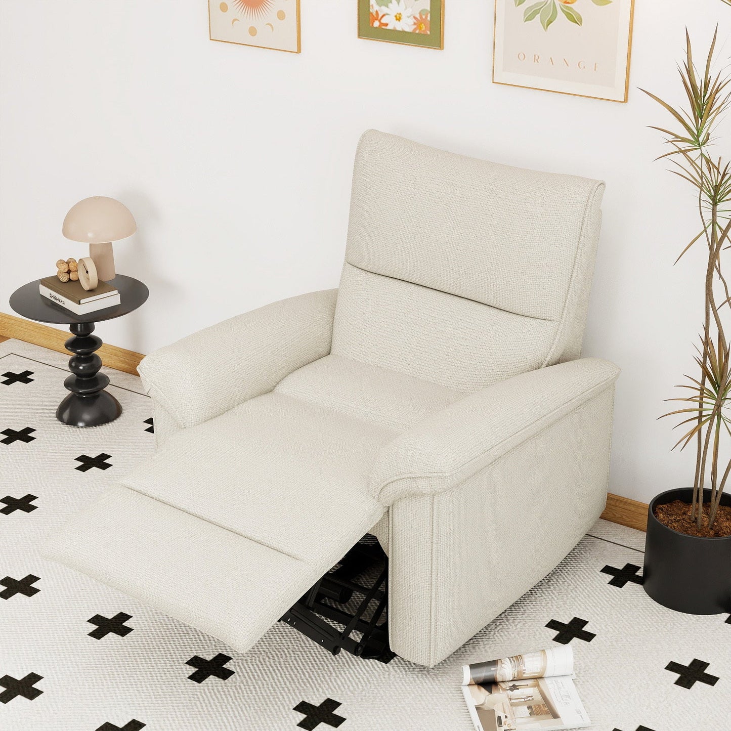 Wall Hugger Recliner,Zero Wall Power Recliner Chair,Electric Recliner for Living Room,Fabric Reclining Armchair for small space,Reclining Sofa for Bedroom/Apartment/RV,USB Port(Type - C) (Beige - gray) - 1st Choice Furniture Direct