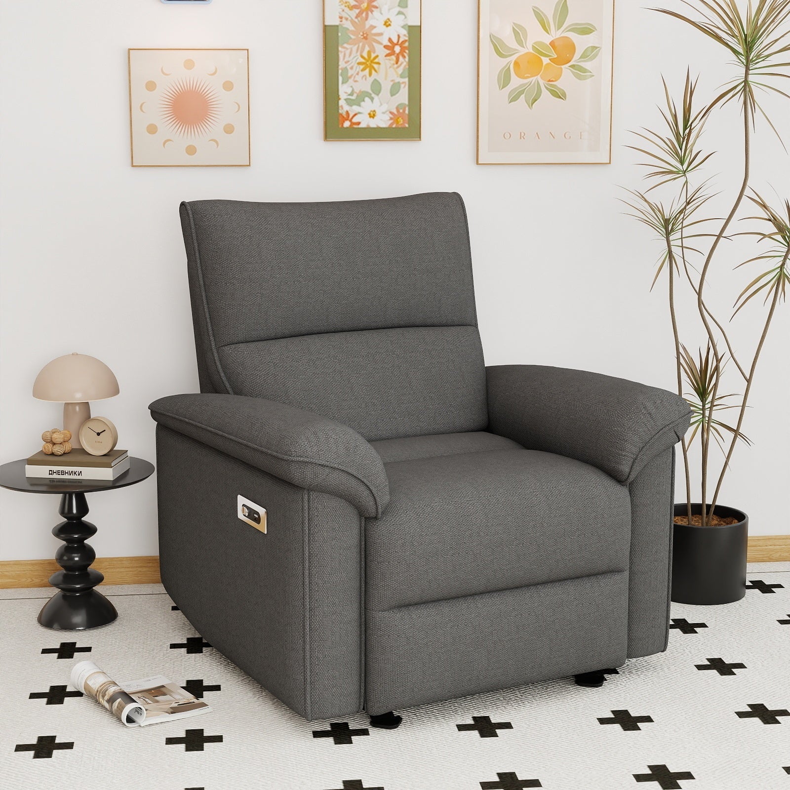Wall Hugger Recliner,Zero Wall Power Recliner Chair,Electric Recliner for Living Room,Fabric Reclining Armchair for small space,Reclining Sofa for Bedroom/Apartment/RV,USB Port(Type - C) (Dark Gray) - 1st Choice Furniture Direct