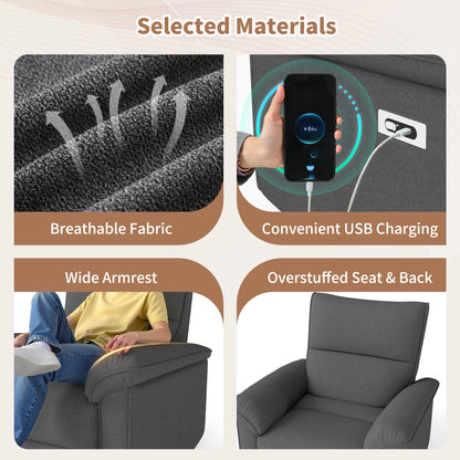 Wall Hugger Recliner,Zero Wall Power Recliner Chair,Electric Recliner for Living Room,Fabric Reclining Armchair for small space,Reclining Sofa for Bedroom/Apartment/RV,USB Port(Type - C) (Dark Gray) - 1st Choice Furniture Direct