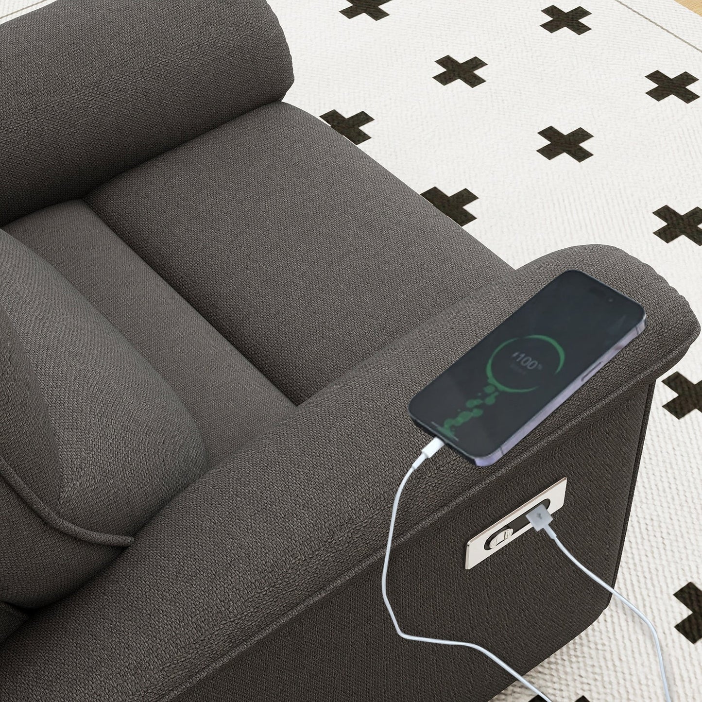 Wall Hugger Recliner,Zero Wall Power Recliner Chair,Electric Recliner for Living Room,Fabric Reclining Armchair for small space,Reclining Sofa for Bedroom/Apartment/RV,USB Port(Type - C) (Dark Gray) - 1st Choice Furniture Direct