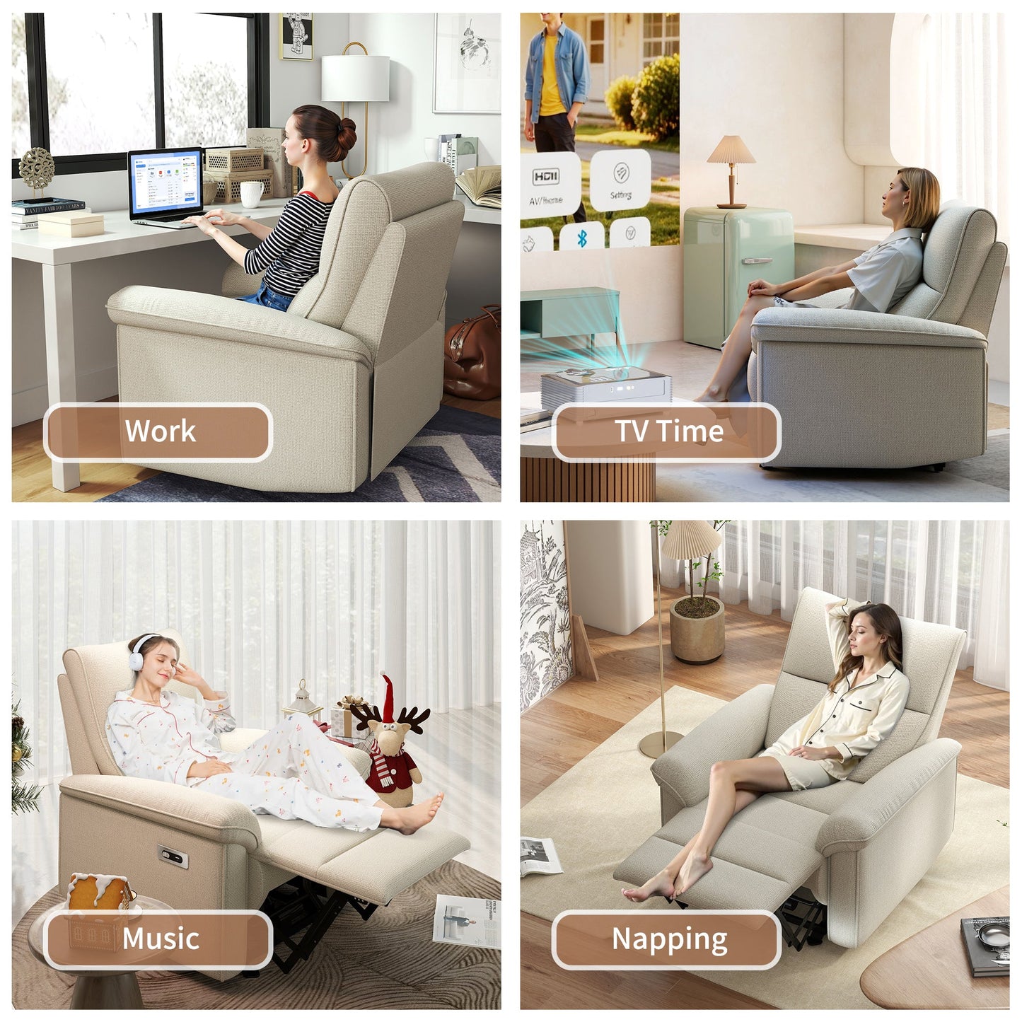 Wall Hugger Recliner,Zero Wall Power Recliner Chair,Electric Recliner for Living Room,Fabric Reclining Armchair for small space,Reclining Sofa for Bedroom/Apartment/RV,USB Port(Type - C) (Beige - gray) - 1st Choice Furniture Direct