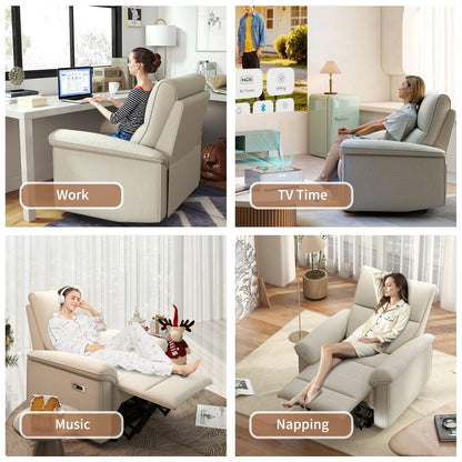 Wall Hugger Recliner,Zero Wall Power Recliner Chair,Electric Recliner for Living Room,Fabric Reclining Armchair for small space,Reclining Sofa for Bedroom/Apartment/RV,USB Port(Type - C) (Beige - gray) - 1st Choice Furniture Direct