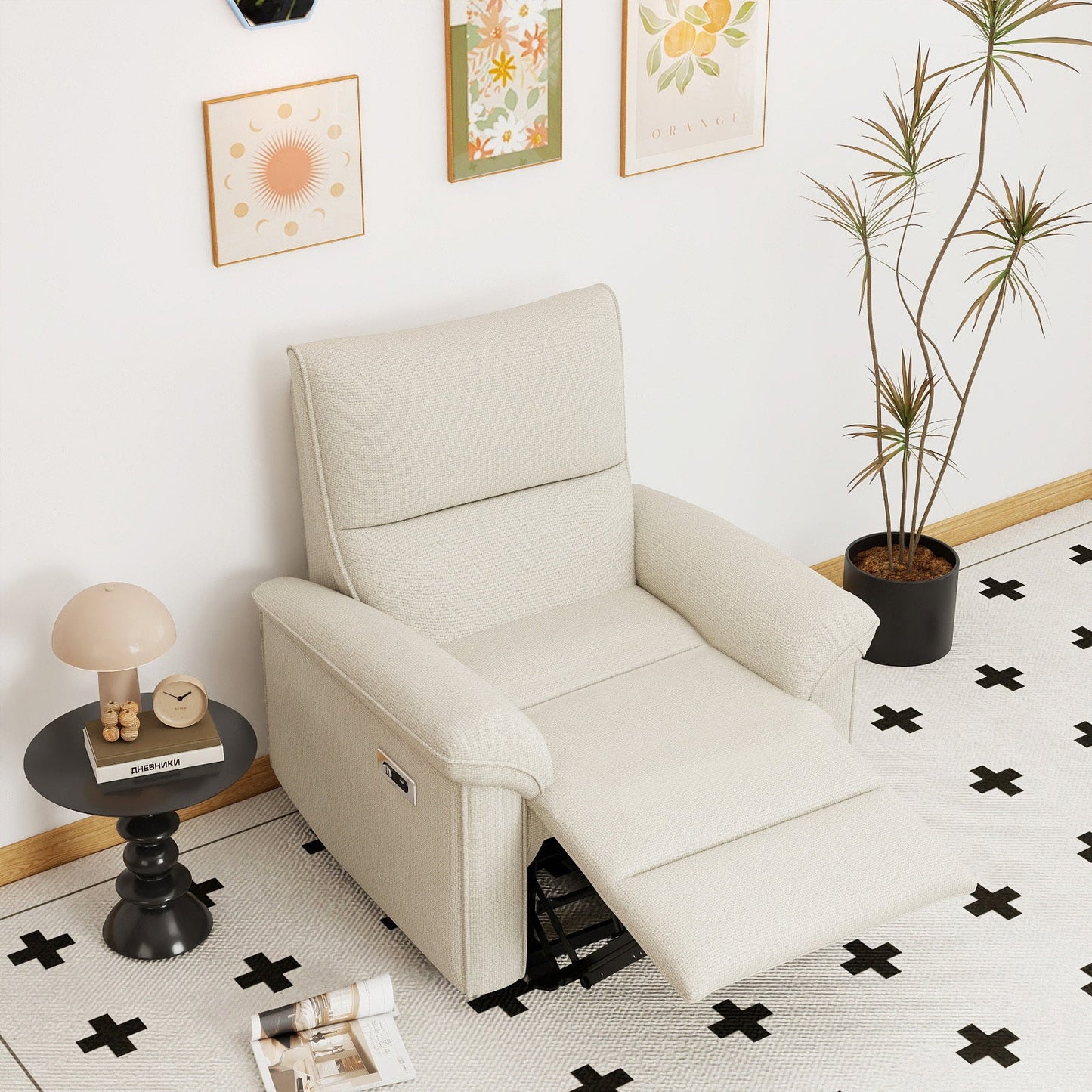 Wall Hugger Recliner,Zero Wall Power Recliner Chair,Electric Recliner for Living Room,Fabric Reclining Armchair for small space,Reclining Sofa for Bedroom/Apartment/RV,USB Port(Type - C) (Beige - gray) - 1st Choice Furniture Direct