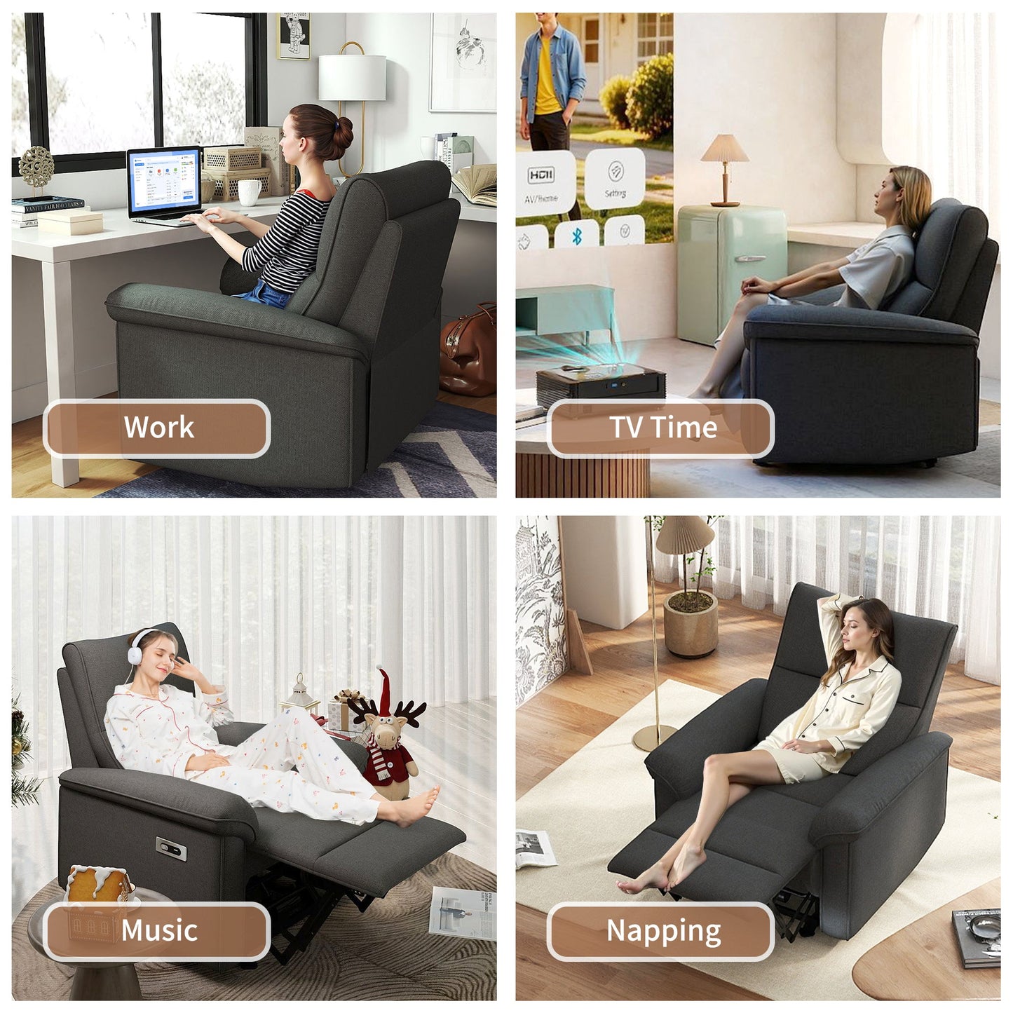 Wall Hugger Recliner,Zero Wall Power Recliner Chair,Electric Recliner for Living Room,Fabric Reclining Armchair for small space,Reclining Sofa for Bedroom/Apartment/RV,USB Port(Type - C) (Dark Gray) - 1st Choice Furniture Direct