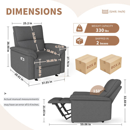 Wall Hugger Recliner,Zero Wall Power Recliner Chair,Electric Recliner for Living Room,Fabric Reclining Armchair for small space,Reclining Sofa for Bedroom/Apartment/RV,USB Port(Type - C) (Dark Gray) - 1st Choice Furniture Direct