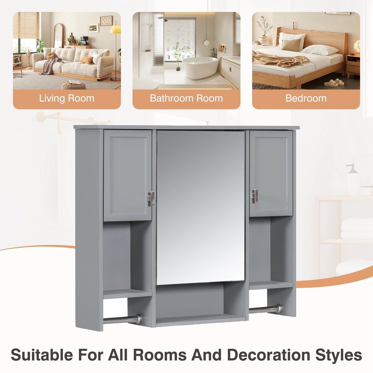 Wall Mounted Mirror Medicine Cabinet with Storage – Grey Bathroom Cabinet - 1st Choice Furniture Direct