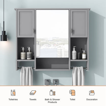 Wall Mounted Mirror Medicine Cabinet with Storage – Grey Bathroom Cabinet - 1st Choice Furniture Direct