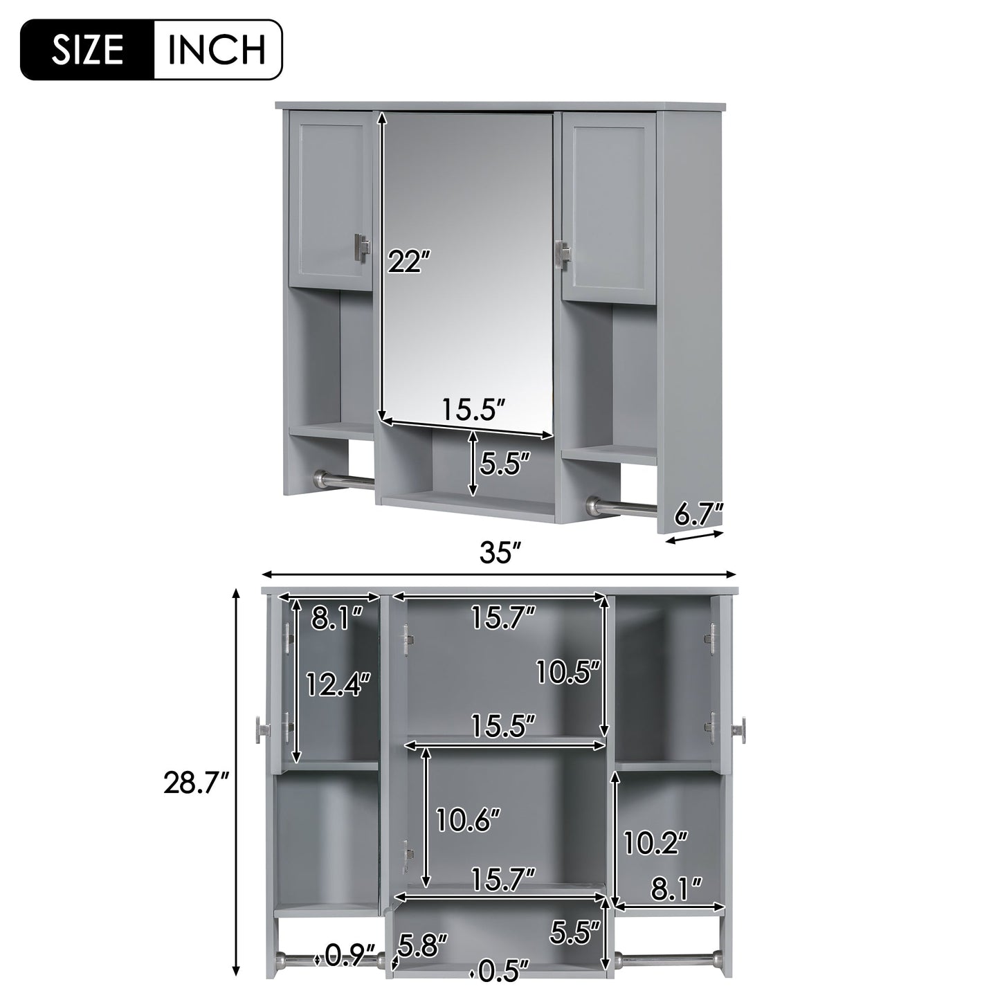 Wall Mounted Mirror Medicine Cabinet with Storage – Grey Bathroom Cabinet - 1st Choice Furniture Direct